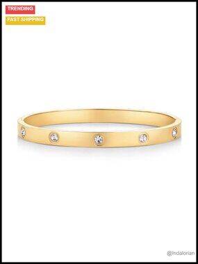 14K Gold Plated Stainless Steel Cubic Zirconia Bangle Bracelet Waterproof